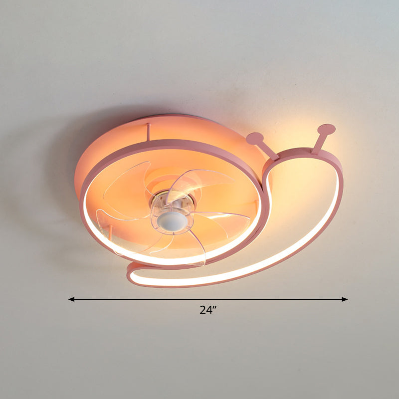 Éclairage de ventilateur en aluminium en forme de boucle dessin animé Pink Semi Flush Mounted plafond Light avec télécommande