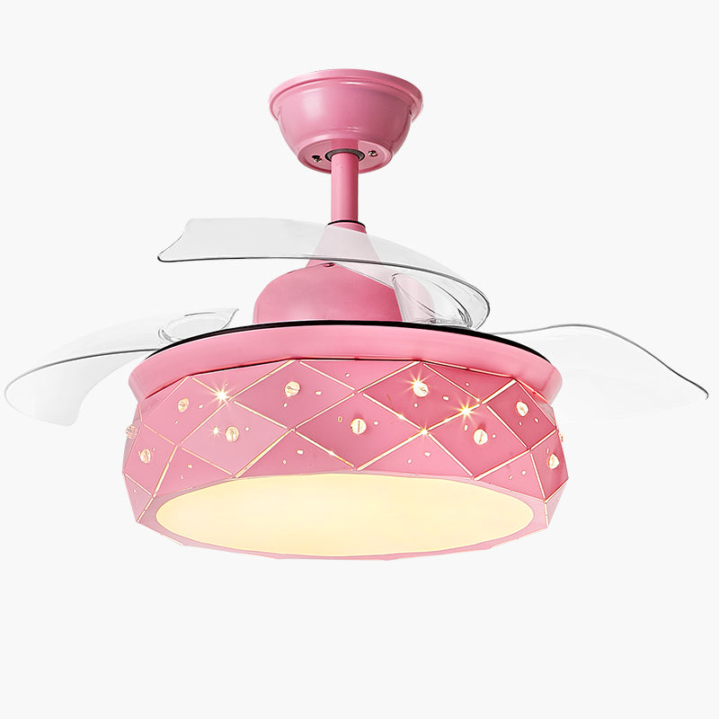 42 "w w cursed-out suspendu lampe à fans macaron Metal Metal Bedroom LED Semi Flush Light avec 3 lames et télécommande, Conversion de fréquence