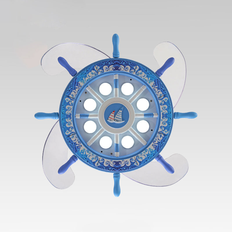 Creative Kids Rudder Hanging Fan Lightture Metal Boys Room LED LED Semi Flush Light en bleu, 4 lames