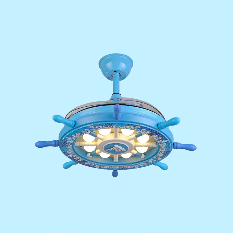 Creative Kids Rudder Hanging Fan Lightture Metal Boys Room LED LED Semi Flush Light en bleu, 4 lames