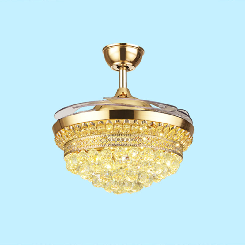 Crystal Orb Orb Semi Flush Light Light Contemporain Gold 4-lames LED PROSITIF LIGHT DIMIN