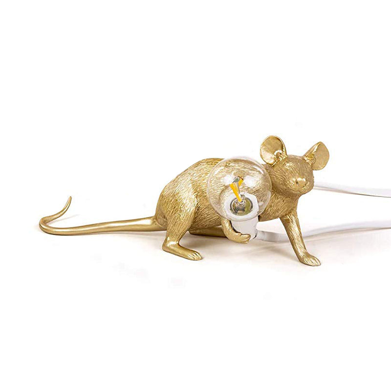 Gold Finish Mouse Small Table Light Decorative Single Resin Night Lamp for Bedroom