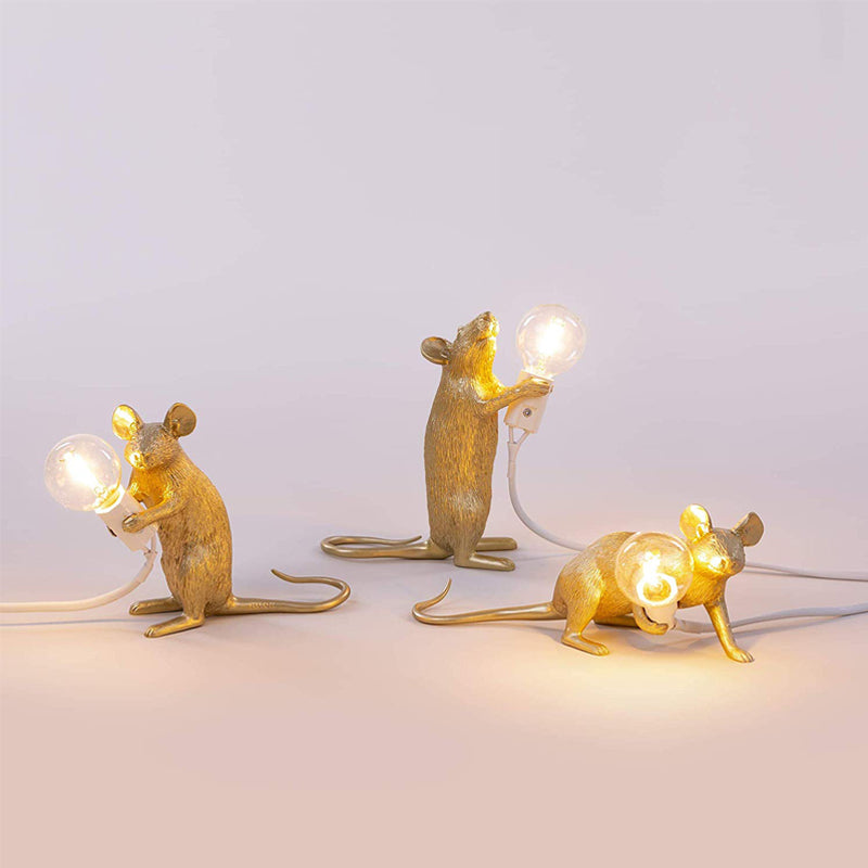 Gold Finish Mouse Small Table Light Decorative Single Resin Night Lamp for Bedroom