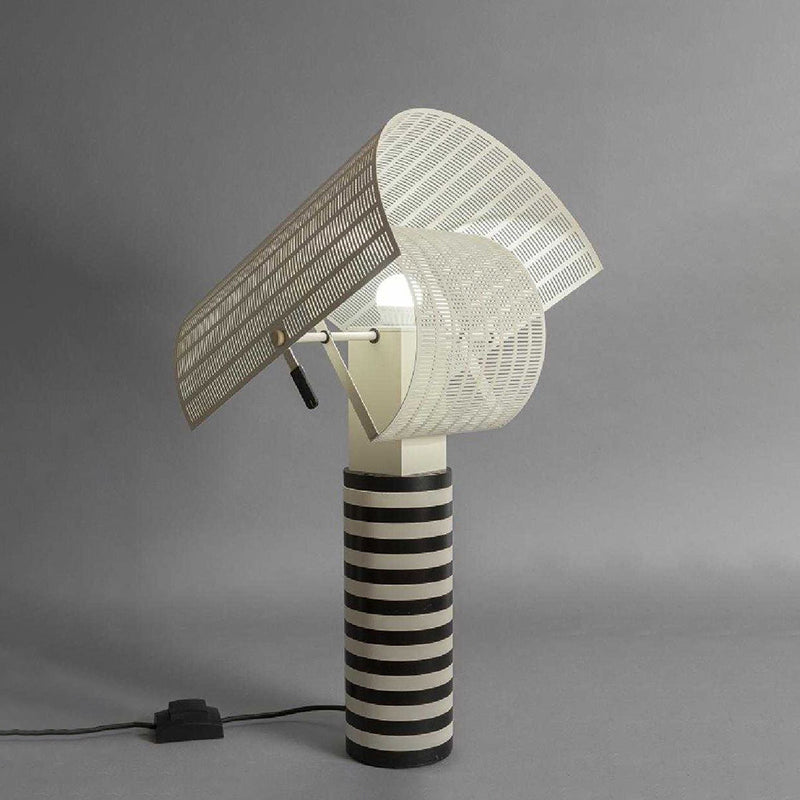 Colonne Striped Colonne Light Designer Metal 1 tête lampe de table en noir et blanc avec ombre à mailles pivotantes