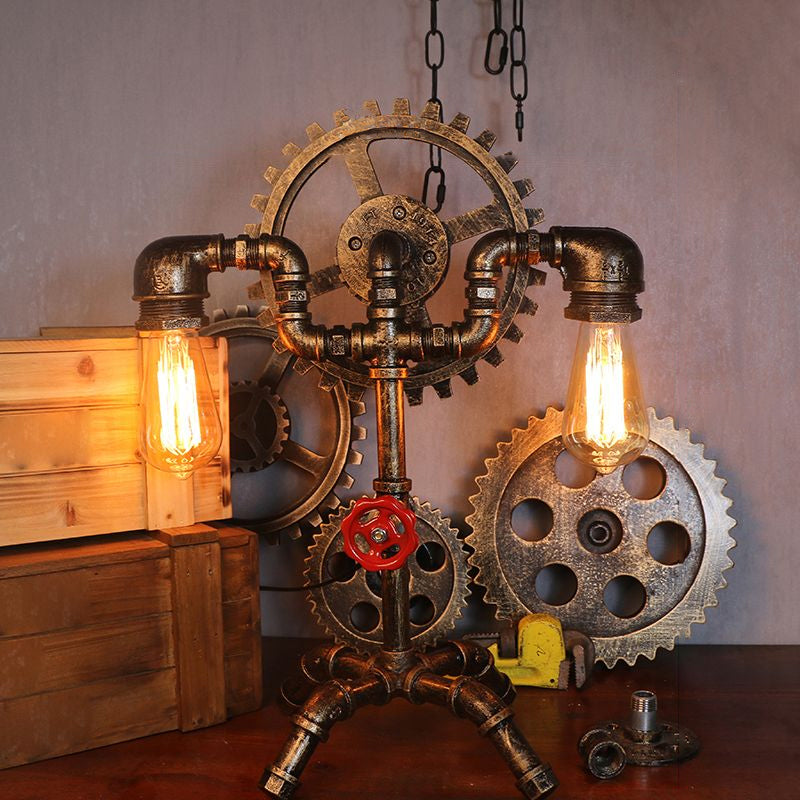 Metal Antiqued Bronze Table Light Water Pipe Creative Steampunk Style Nightstand Lamp