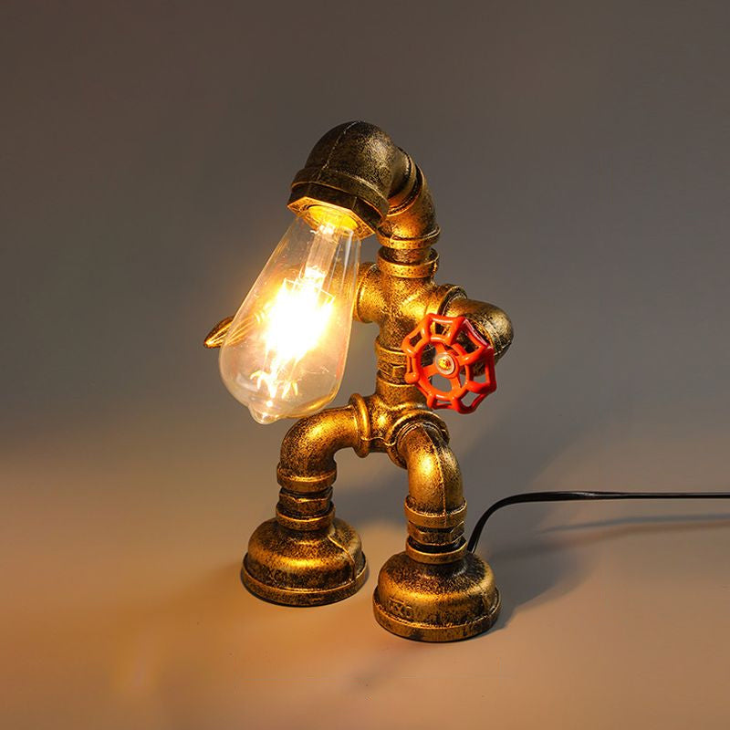 Industrielle Rohrstil Nachtlicht 1-Licht Schmiedeeisen Akzent Tischlampe in Bronze