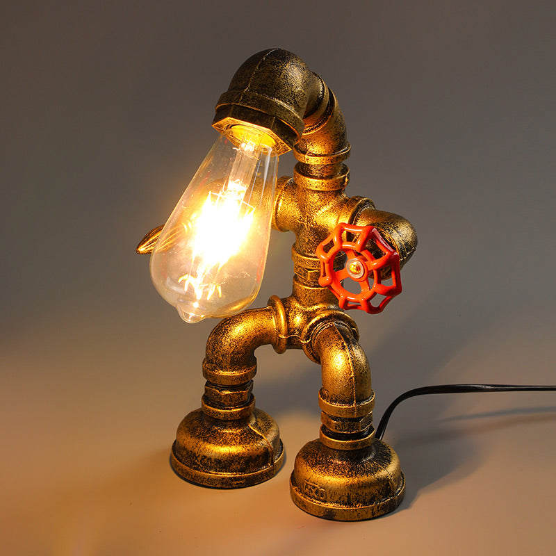 Industrielle Rohrstil Nachtlicht 1-Licht Schmiedeeisen Akzent Tischlampe in Bronze