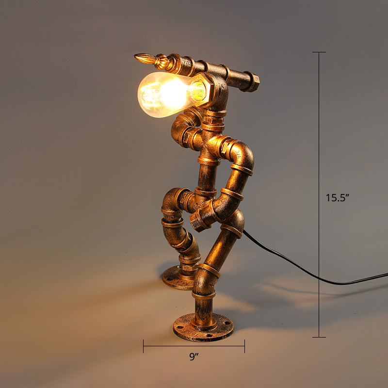 Industrielle Rohrstil Nachtlicht 1-Licht Schmiedeeisen Akzent Tischlampe in Bronze