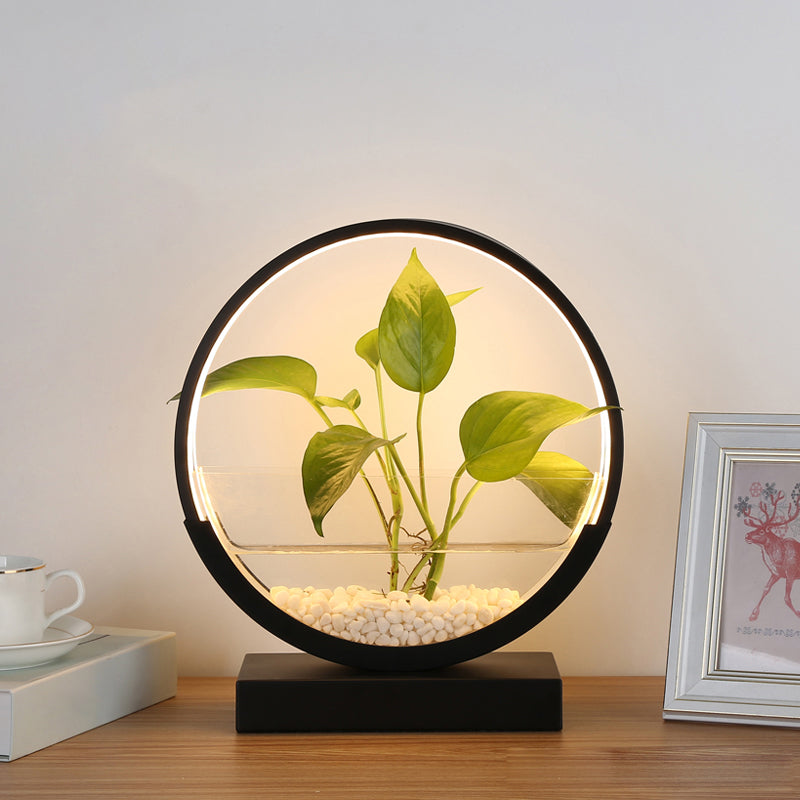 Nordic Circle Table Lamp Acrylic Bedroom LED Night Light with Hydroponics Plant Pot Design