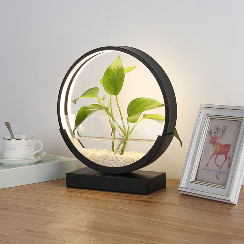 Nordic Circle Table Lamp Acrylic Bedroom LED Night Light with Hydroponics Plant Pot Design