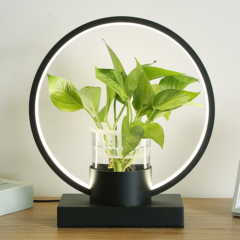 Aluminum Ring Shaped Night Lamp Decorative LED Table Light with Clear Glass Plant Cup