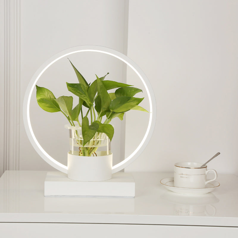 Aluminum Ring Shaped Night Lamp Decorative LED Table Light with Clear Glass Plant Cup