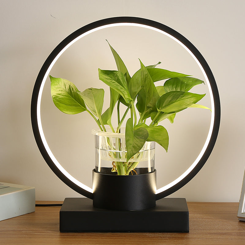 Aluminum Ring Shaped Night Lamp Decorative LED Table Light with Clear Glass Plant Cup