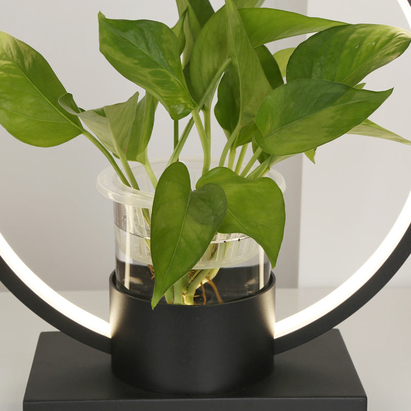 Aluminum Ring Shaped Night Lamp Decorative LED Table Light with Clear Glass Plant Cup