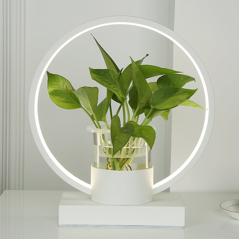 Aluminum Ring Shaped Night Lamp Decorative LED Table Light with Clear Glass Plant Cup