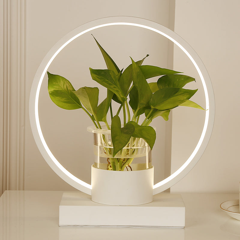 Aluminum Ring Shaped Night Lamp Decorative LED Table Light with Clear Glass Plant Cup