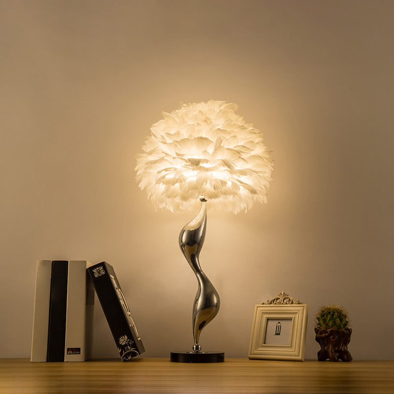 Feather Flower Blossom Table Light Contemporary Single-Bulb Night Lamp for Bedroom