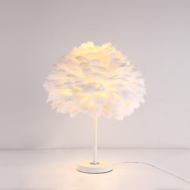 Feather Flower Blossom Table Light Contemporary Single-Bulb Night Lamp for Bedroom