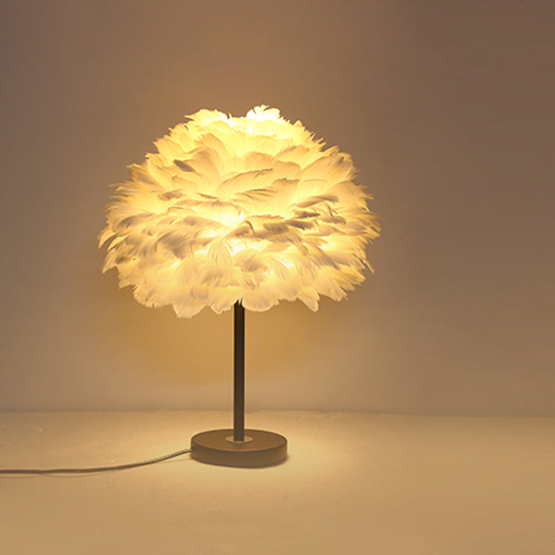 Feather Flower Blossom Table Light Contemporary Single-Bulb Night Lamp for Bedroom