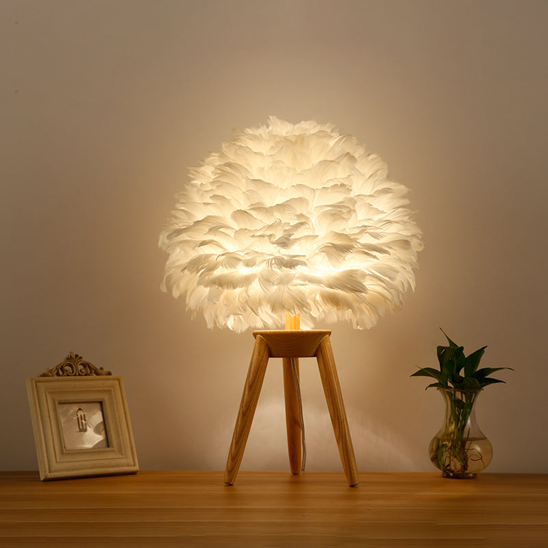 Feather Flower Blossom Table Light Contemporary Single-Bulb Night Lamp for Bedroom