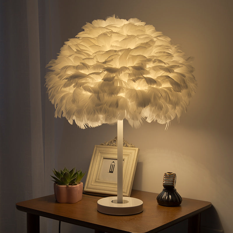 Feather Flower Blossom Table Light Contemporary Single-Bulb Night Lamp for Bedroom