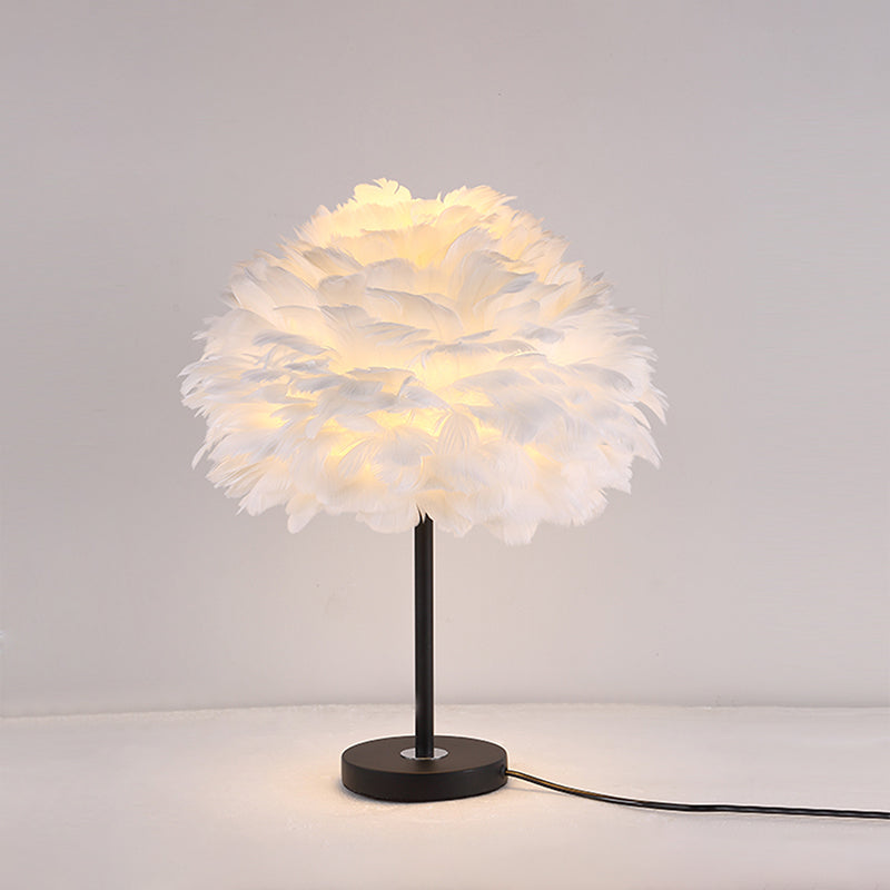 Feather Flower Blossom Table Light Contemporary Single-Bulb Night Lamp for Bedroom