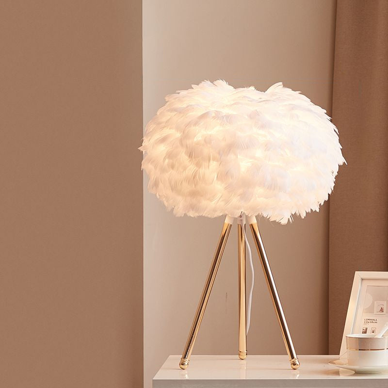 Nordic Style Spherical Nightstand Light Feather 1 Head Living Room Accent Table Lamp