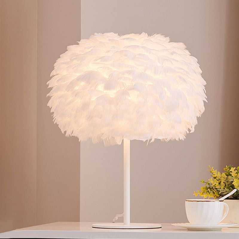 Nordic Style Spherical Nightstand Light Feather 1 Head Living Room Accent Table Lamp