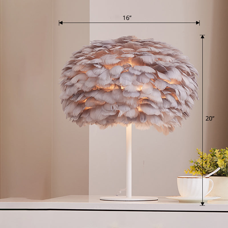 Nordic Style Spherical Nightstand Light Feather 1 Head Living Room Accent Table Lamp