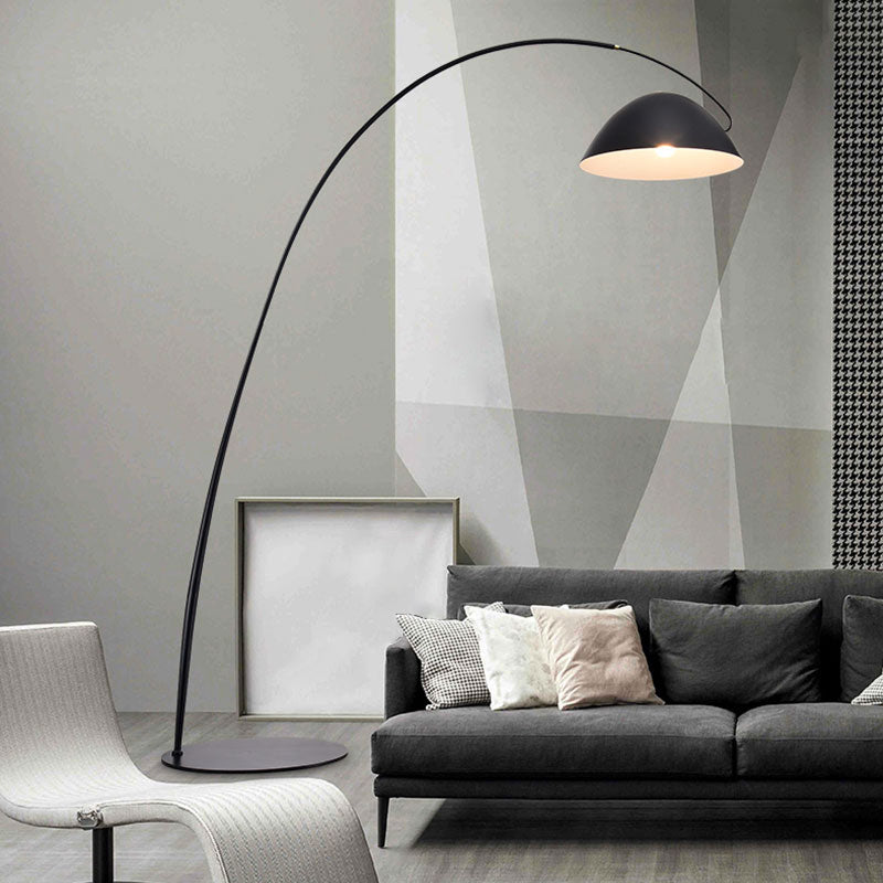 Swivelable Dome Shade vloer Lampontwerper 1 lamp Zwart staand licht met vissersstangarm