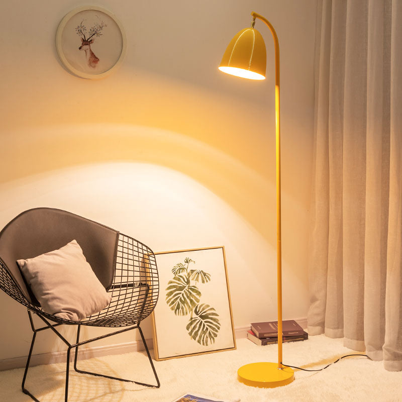 Single Living Room Floor Light Macaron Rotating Floor Reading Lamp with Bell Metal Shade