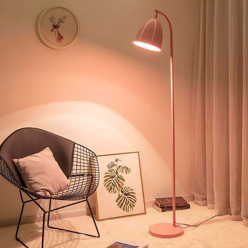 Single Living Room Floor Light Macaron Rotating Floor Reading Lamp with Bell Metal Shade