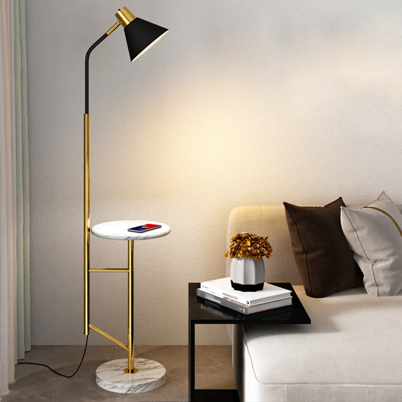 Cone Shade Living Room Task Floor Lamp Nordic Metal 1 Head Floor Light with Marble Tray