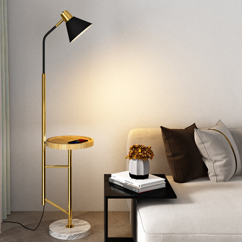 Cone Shade Living Room Task Floor Lamp Nordic Metal 1 Head Floor Light with Marble Tray