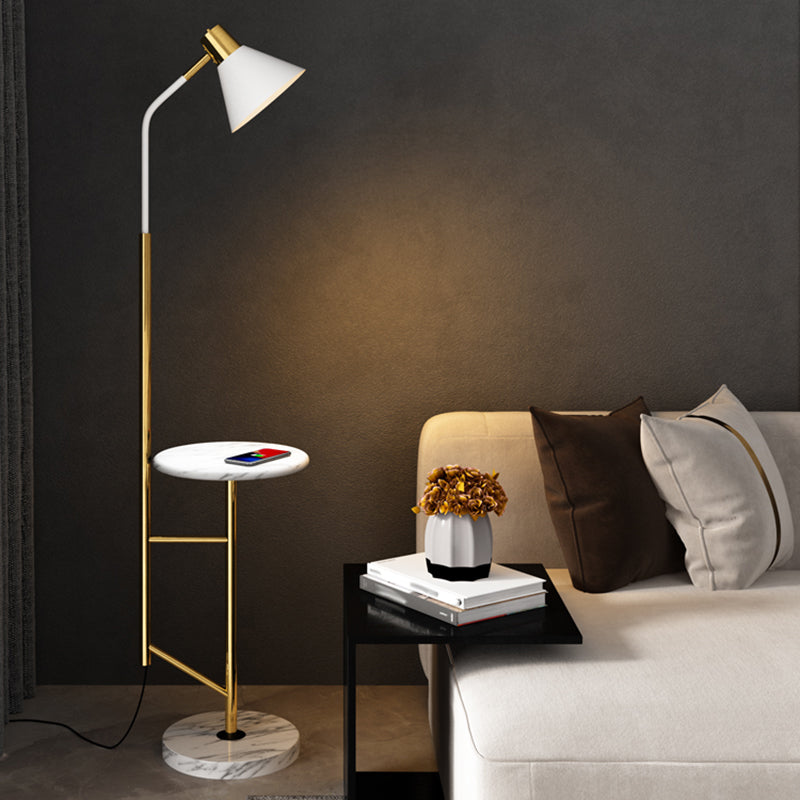 Cone Shade Living Room Task Floor Lamp Nordic Metal 1 Head Floor Light with Marble Tray