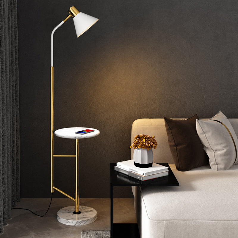 Cone Shade Living Room Task Floor Lamp Nordic Metal 1 Head Floor Light with Marble Tray