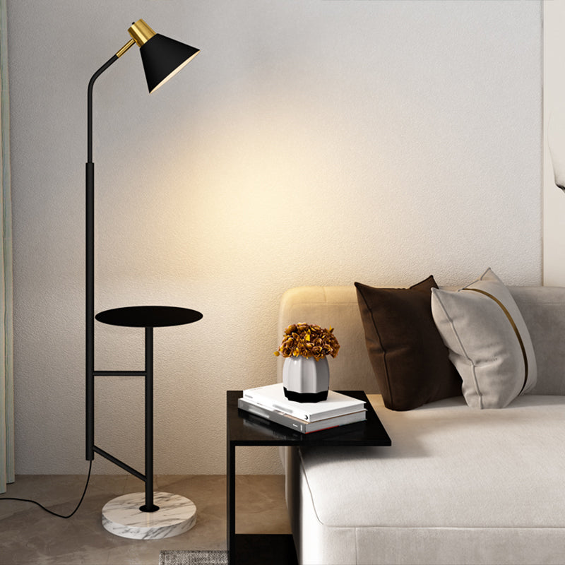 Cone Shade Living Room Task Floor Lamp Nordic Metal 1 Head Floor Light with Marble Tray