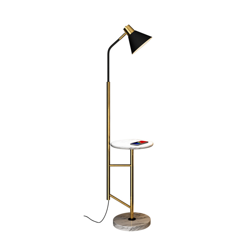 Cone Shade Living Room Task Floor Lamp Nordic Metal 1 Head Floor Light with Marble Tray