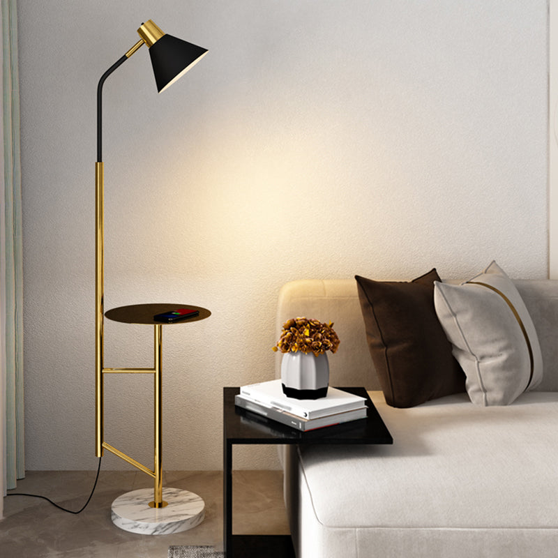 Cone Shade Living Room Task Floor Lamp Nordic Metal 1 Head Floor Light with Marble Tray