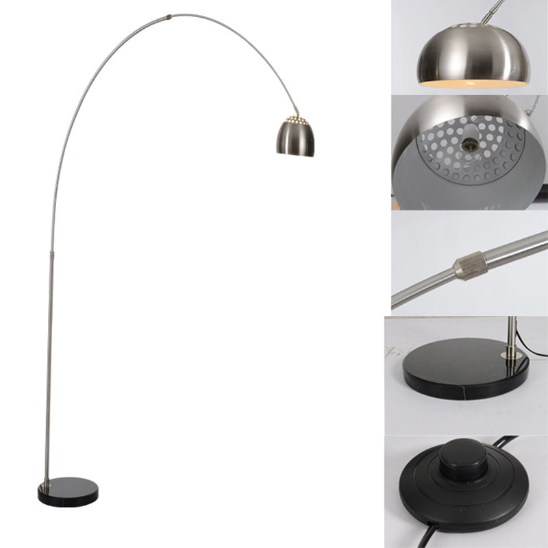 Stainless Steel Dome Floor Light Industrial 1 Bulb Living Room Standing Lamp with Vent Design and Fishing Rod Arm