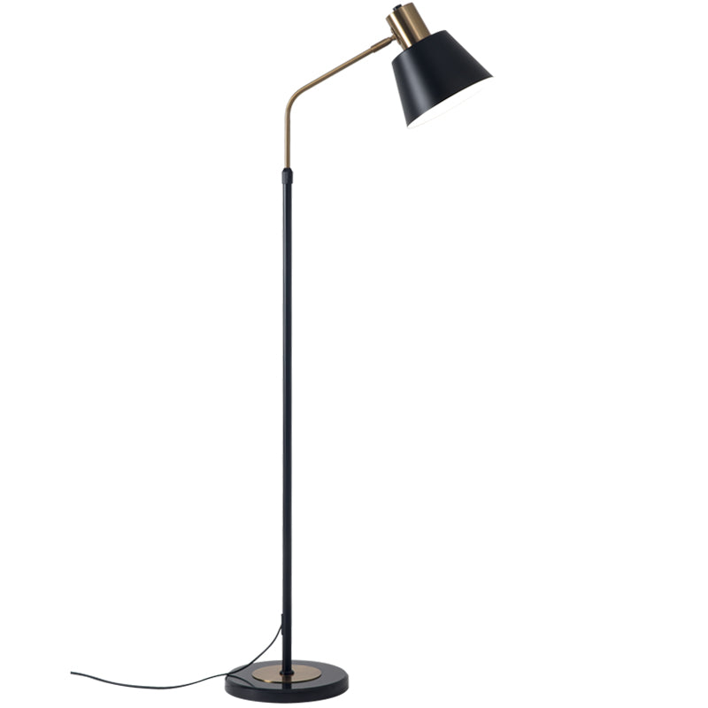 Adjustable Black Tapered Floor Lamp Industrial Metal Single Living Room Reading Light with Foot Switch