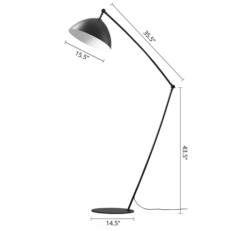 1 kop kom Vloer Standing Licht Industrieel Zwart metalen vloerlamp met 2-gewrichtszwaaitarm