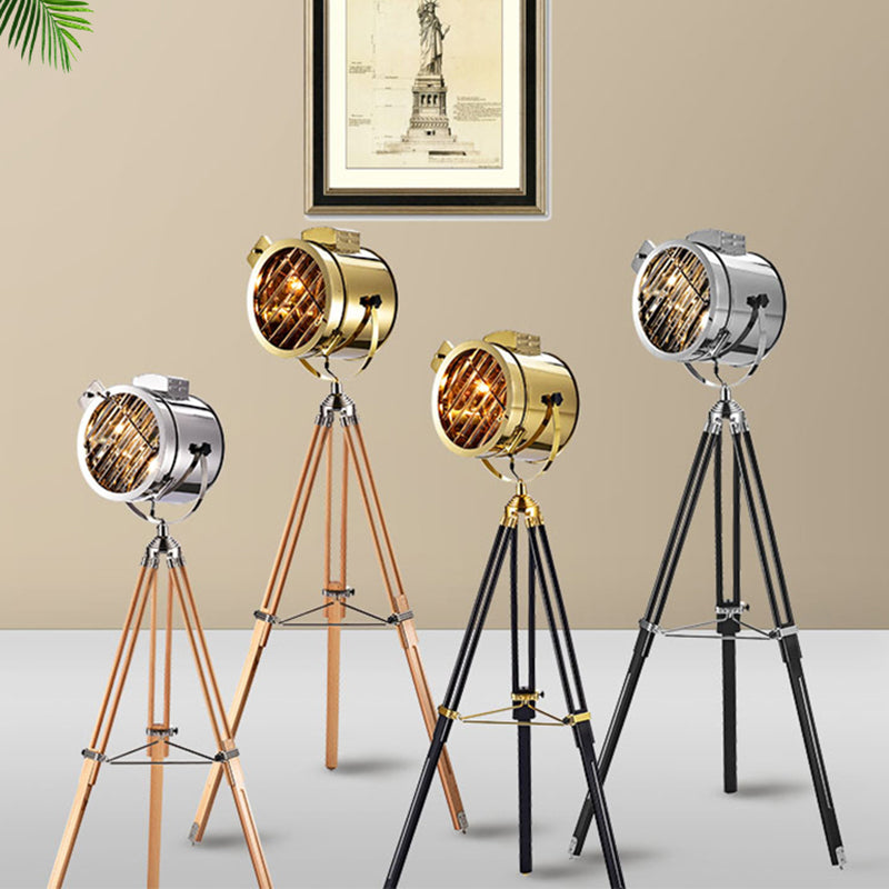 Industrial Tripod Spotlight Floor Lamp 1-Light Stainless Steel Standing Floor Light