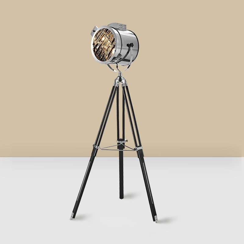 Industrial Tripod Spotlight Floor Lamp 1-Light Stainless Steel Standing Floor Light