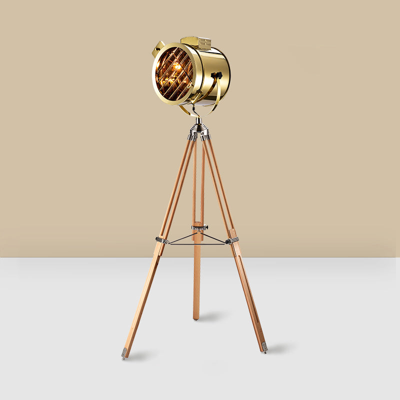 Industrial Tripod Spotlight Floor Lamp 1-Light Stainless Steel Standing Floor Light