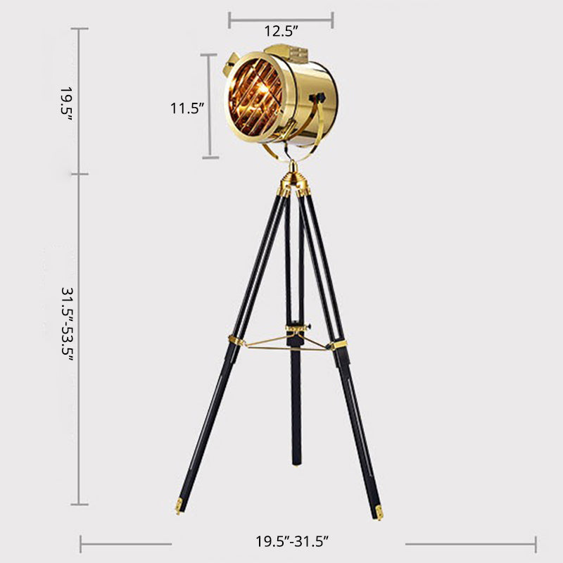 Industrial Tripod Spotlight Floor Lamp 1-Light Stainless Steel Standing Floor Light