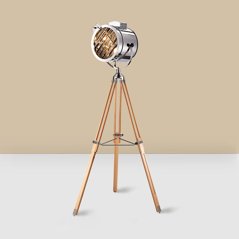 Industrial Tripod Spotlight Floor Lamp 1-Light Stainless Steel Standing Floor Light