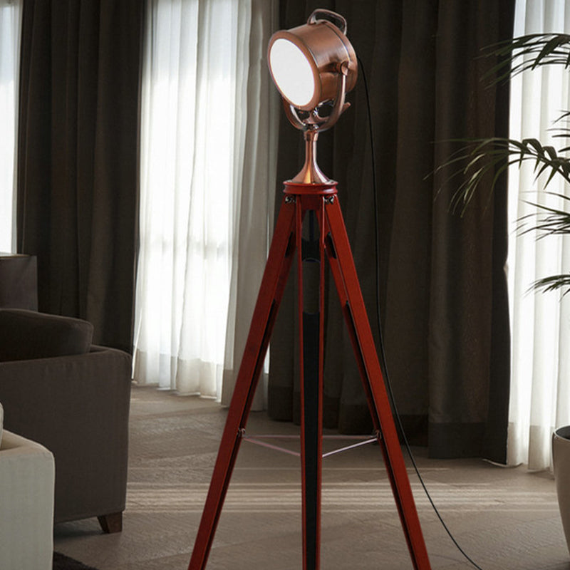 Metalen ronde Spotlight Vloer Licht Industrieel 1 kop woonkamer Standel Lamp met houten statief