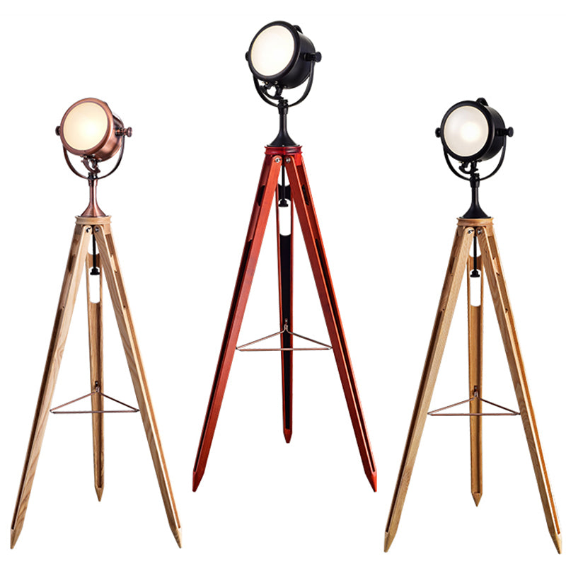 Metalen ronde Spotlight Vloer Licht Industrieel 1 kop woonkamer Standel Lamp met houten statief