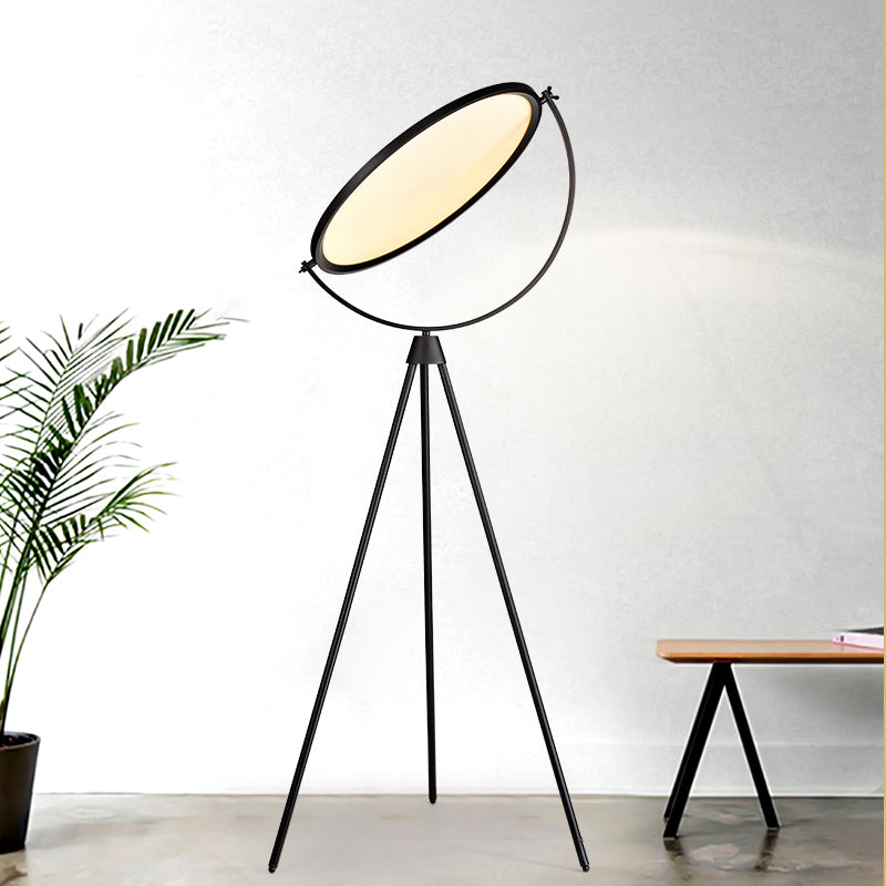 Acrylic Disc Standing Floor Light Simplicity Living Room LED Floor Lamp with Tripod in Black